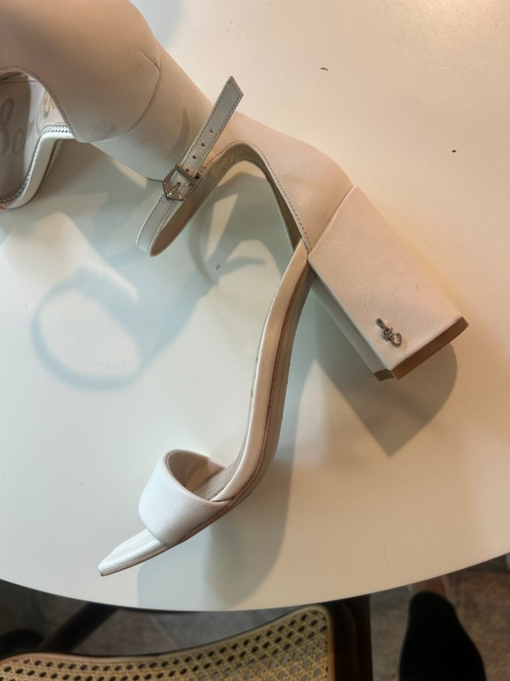 Sam Edelman Daniella White Ankle Strap Block Heel Sandals 7.5 - Picture 5 of 6